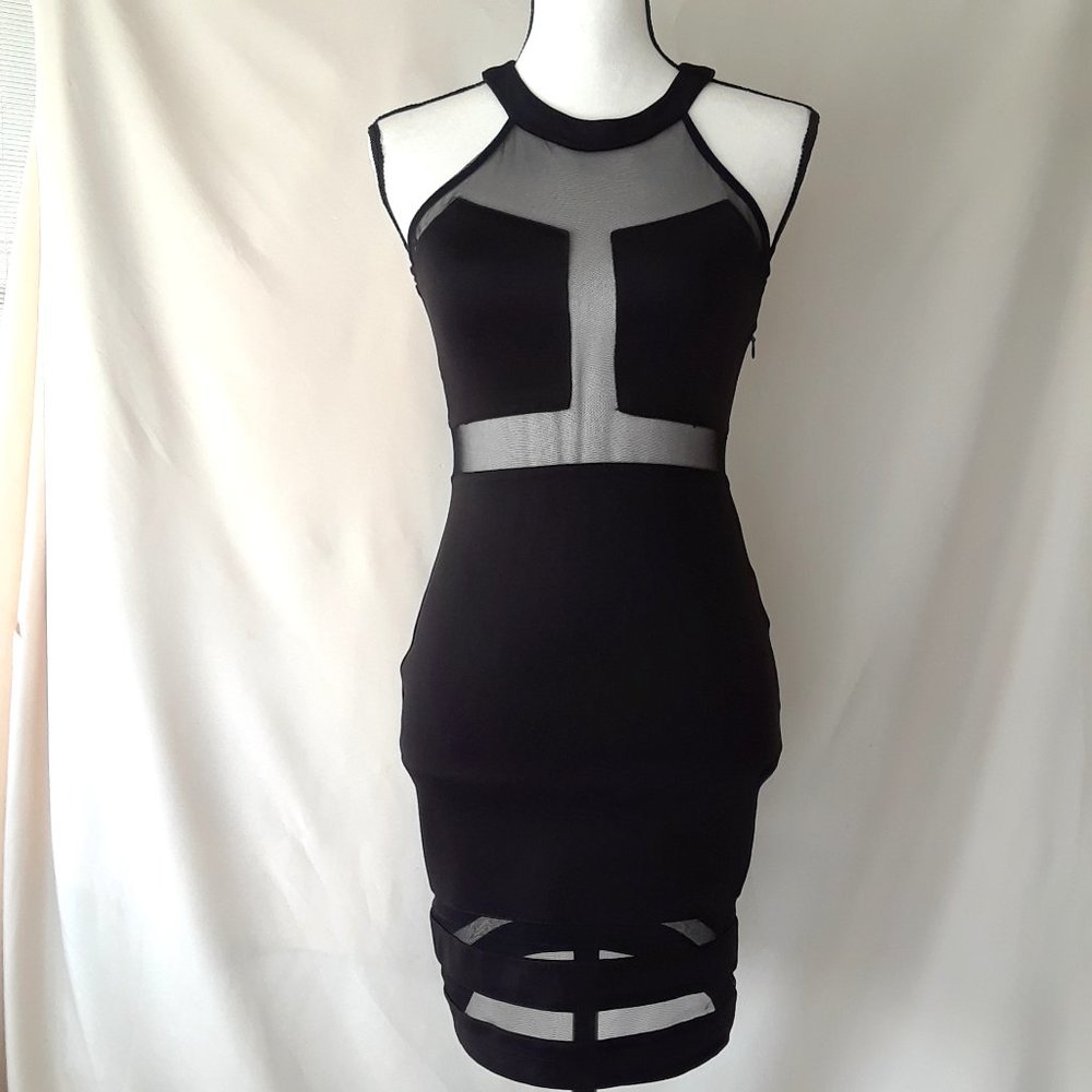 ❤️ Just Me Black Mesh Cutout BodyCon Dress 2/$15